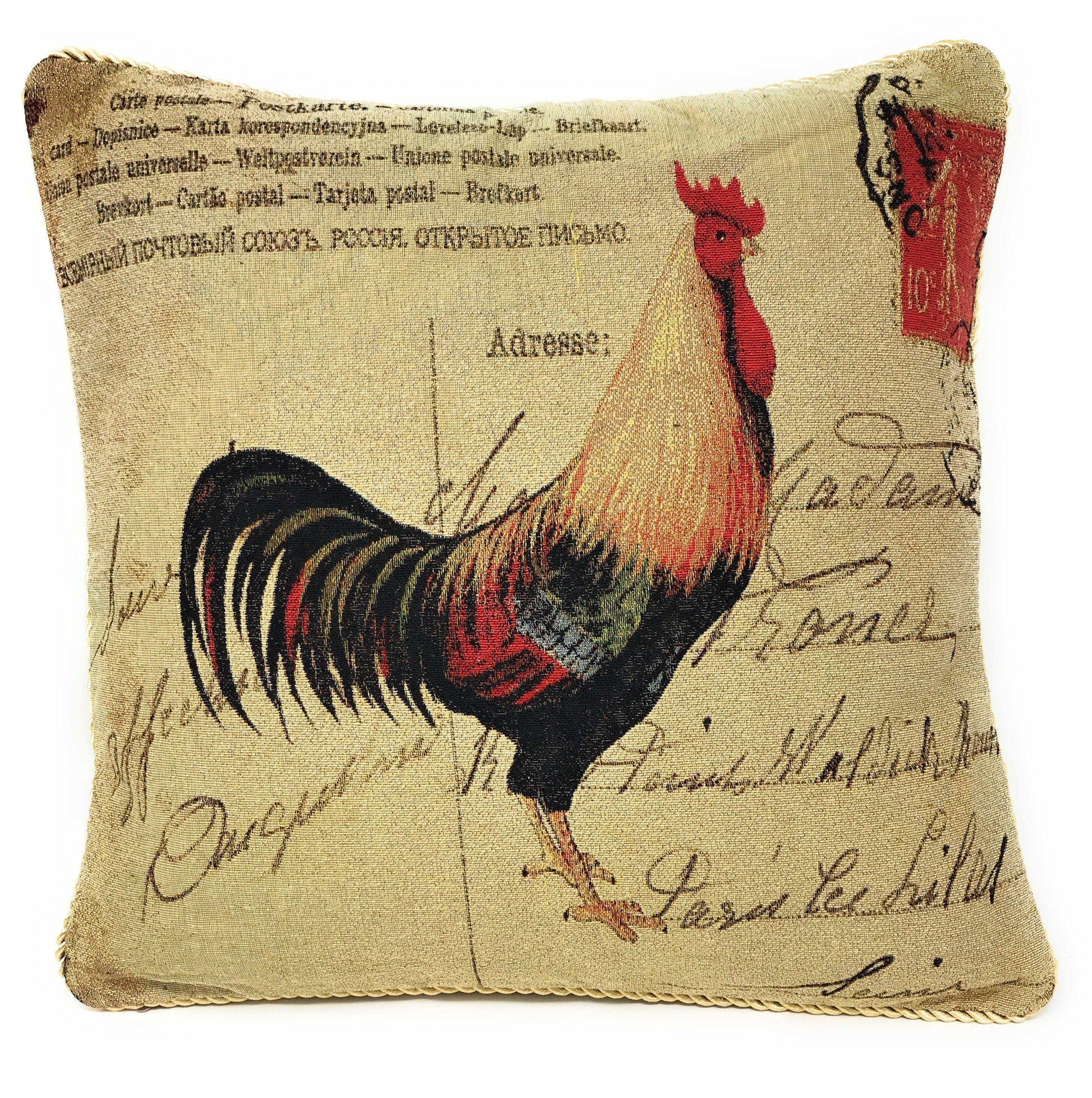 DaDa Bedding Set of 2-Pieces Glamorous Country Rooster Farmhouse Tapestry Throw Pillow Covers w/ Inserts - 18" x 18"