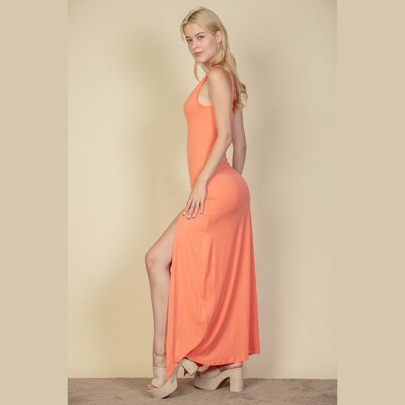 Capella Women's Plunge Neck Thigh Split Dress - Elegant