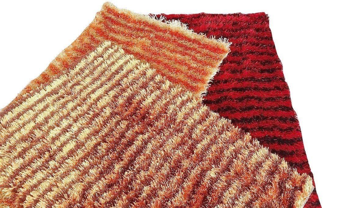 DaDa Bedding Shaggy Soft Rectangle Floor Door Mat Bath Carpet Rug - Striped Orange & Brown - 20" x 32",