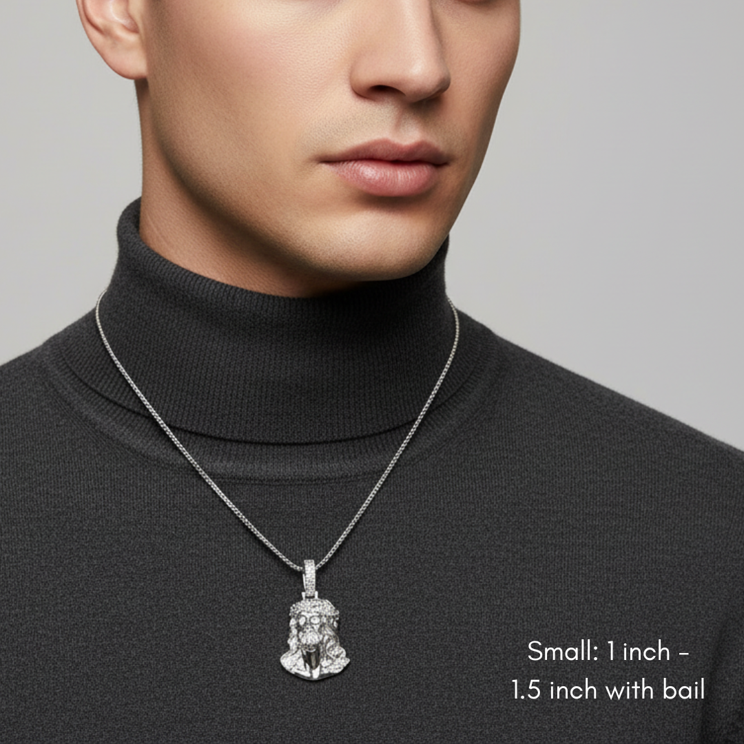 Moissanite Jesus Head Piece Pendant - Solid 925 Sterling Silver