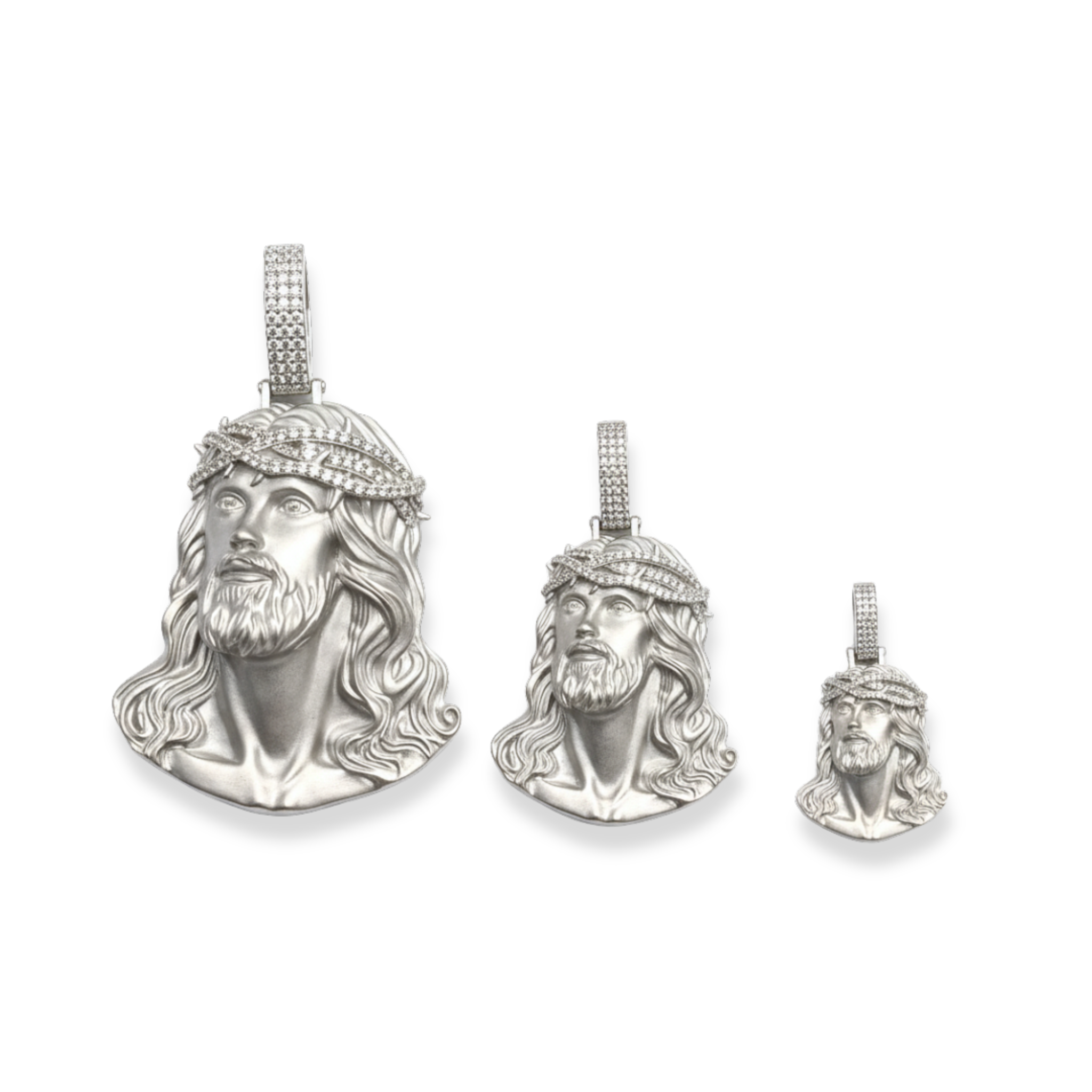 Moissanite Jesus Head Piece Pendant - Solid 925 Sterling Silver Matte Sandblasted Finish