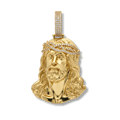 Moissanite Jesus Head Piece Pendant - 14K Gold Plated Solid 925 Sterling Silver