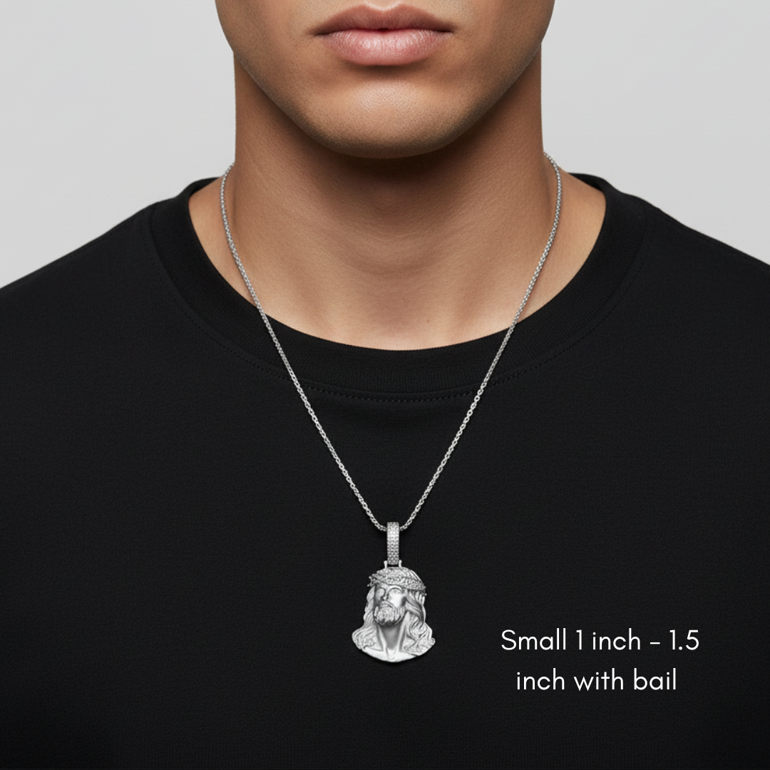 Moissanite Jesus Head Piece Pendant - Solid 925 Sterling Silver Matte Sandblasted Finish