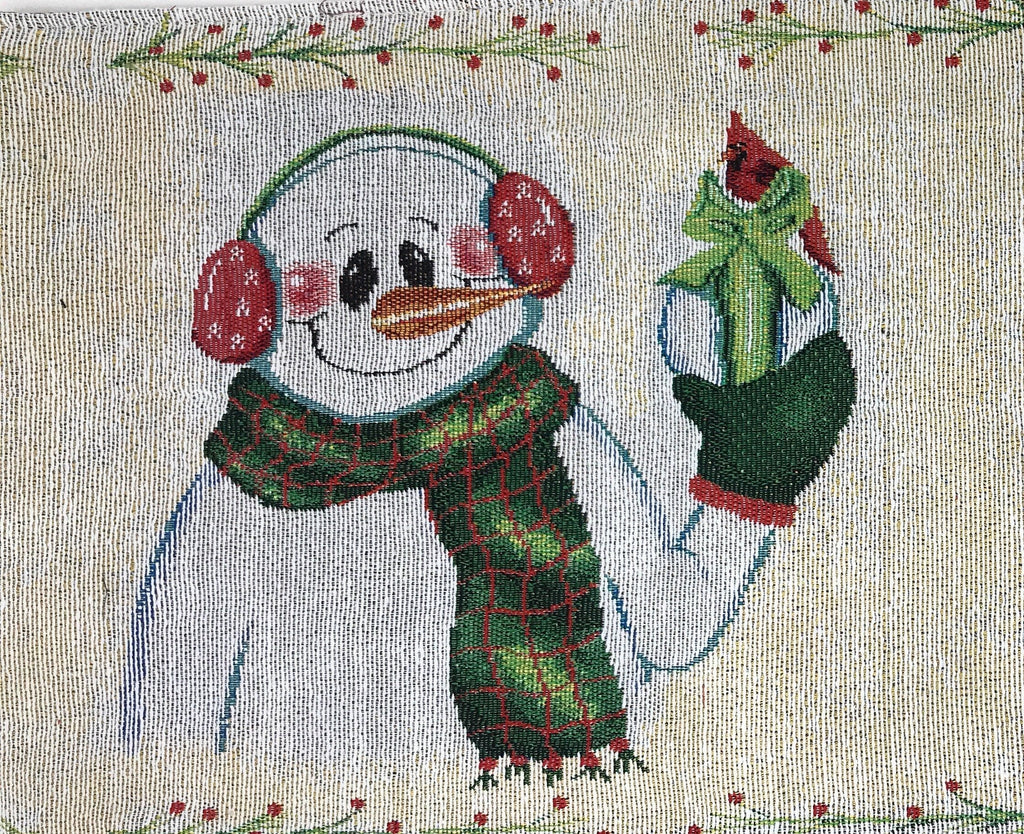 DaDa Bedding Set of 8 Pieces Magical Snowman Holiday Table Tapestry - 4 Placemats, 2 Table Runners, 2 Throw Pillow Covers (9733)