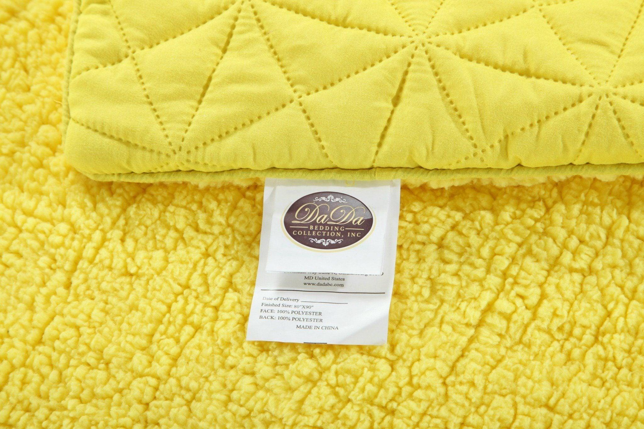 DaDa Bedding Happy Sunny Yellow Bright Quilted Ultra Sonic Reversible Throw Blanket Bedspread (BJ0107)