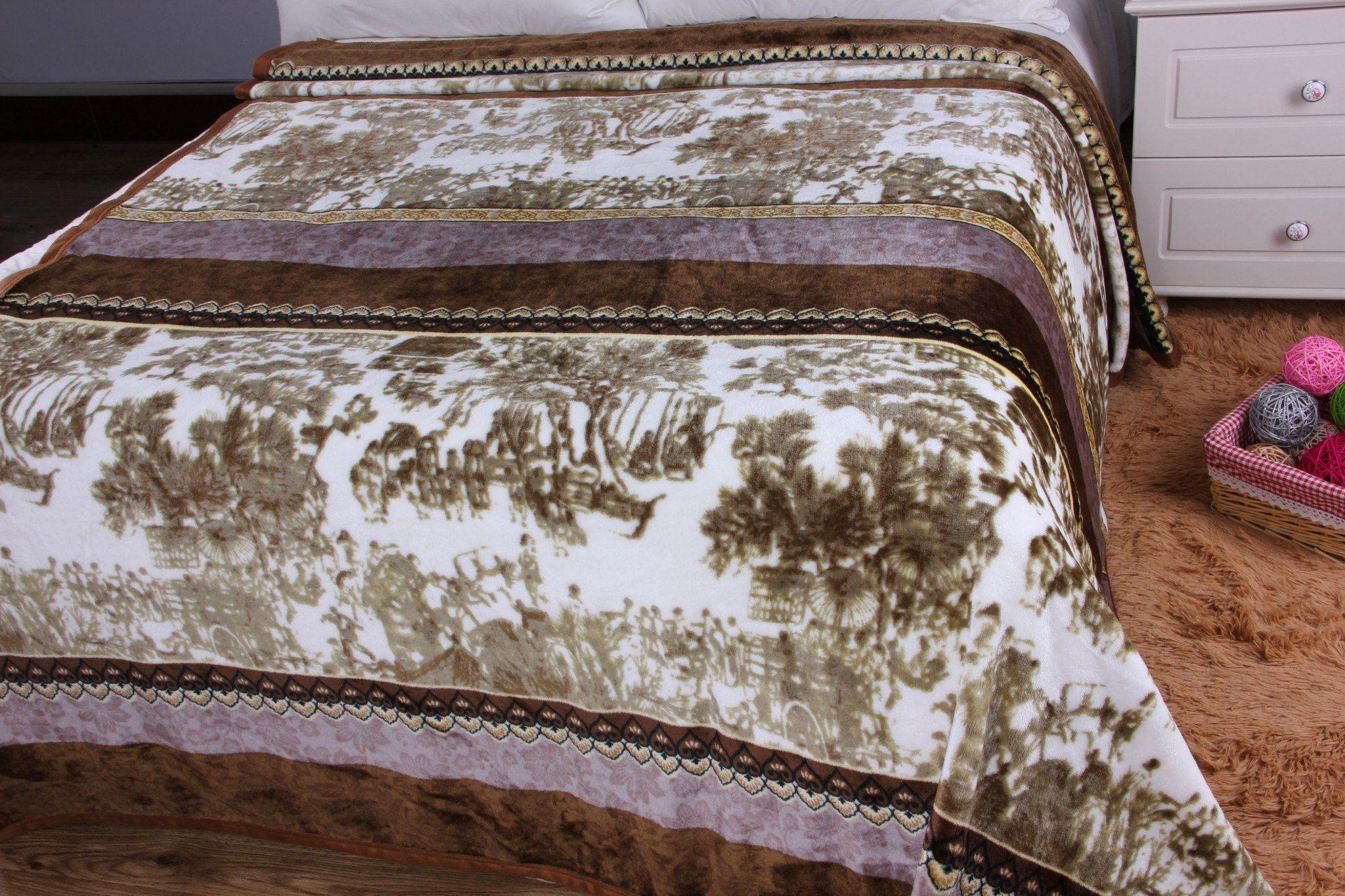 DaDa Bedding Elegant Twilight Lavender Brown Floral Flannel Mink Fleece Throw Blanket (XY9879)