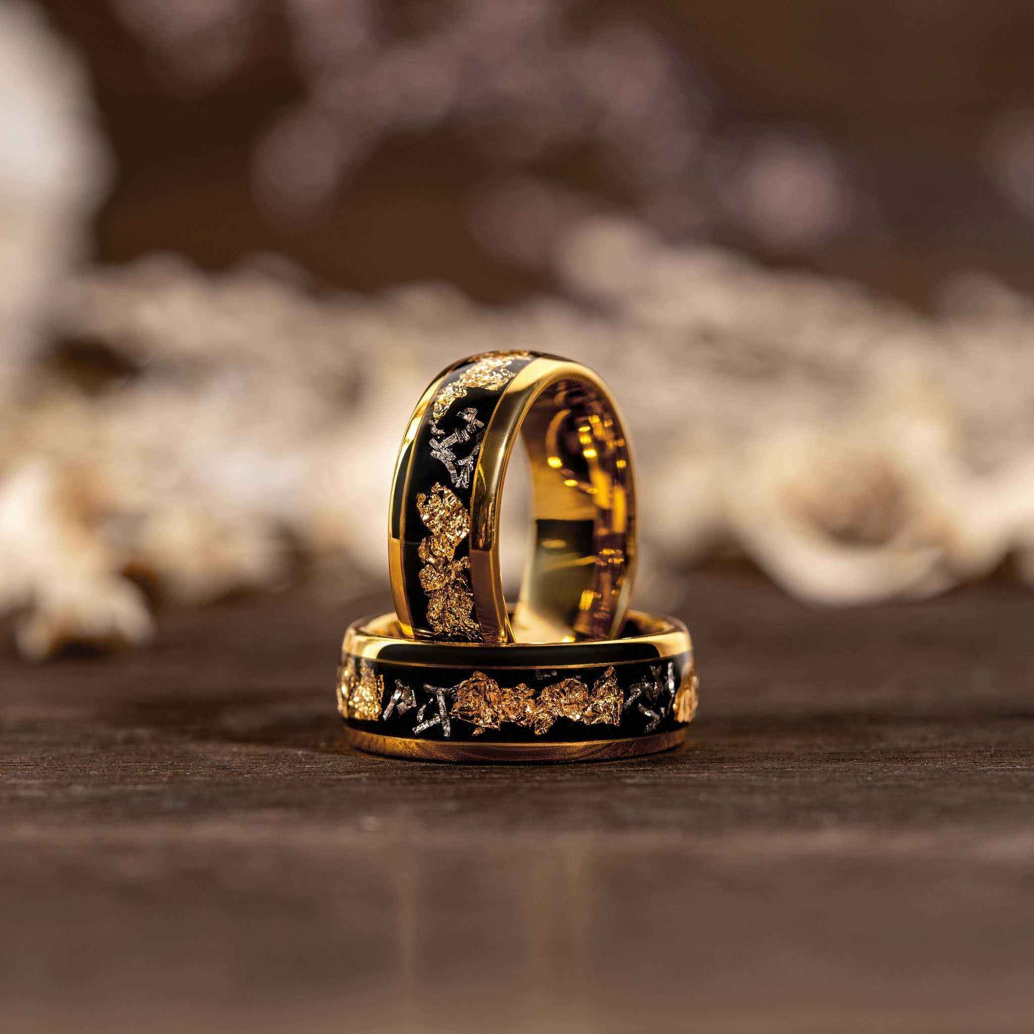 Meteorite Ring x 22K Gold Leaf – Tungsten Carbide Ring for Men