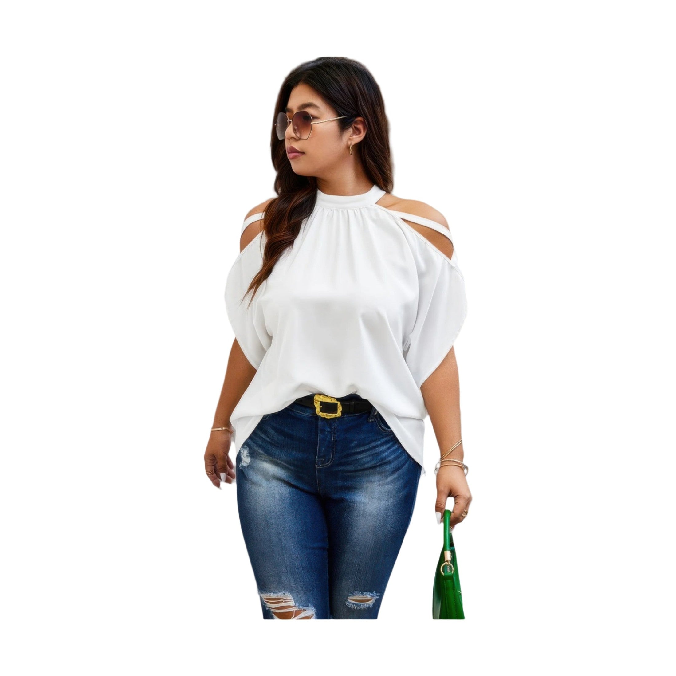 VacationGrabs Trendy Plus Size Cold Shoulder Shirt