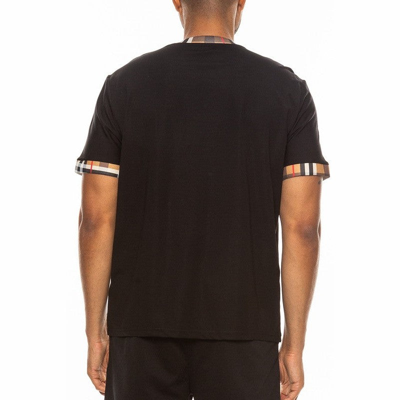 Checkered Short Sleeve Tee with Contrast Trim