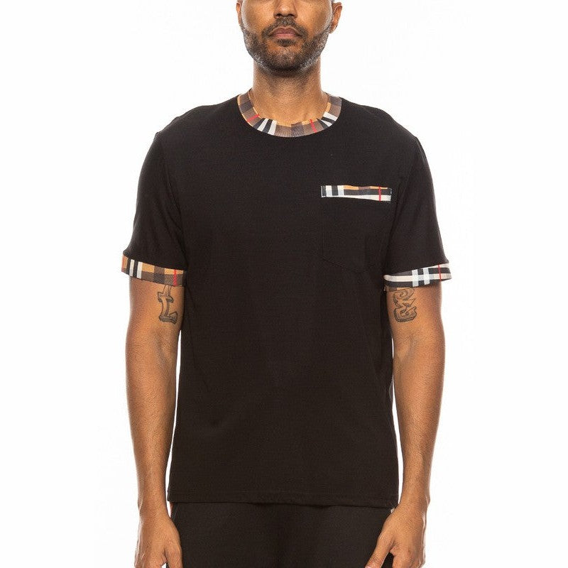 Checkered Short Sleeve Tee with Contrast Trim