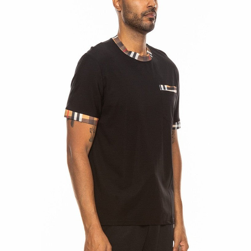 Checkered Short Sleeve Tee with Contrast Trim