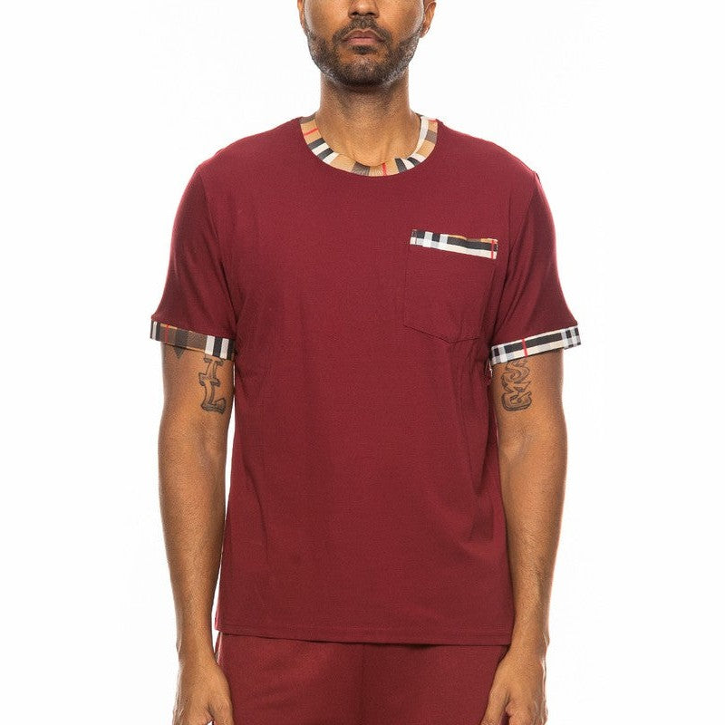 Checkered Short Sleeve Tee with Contrast Trim