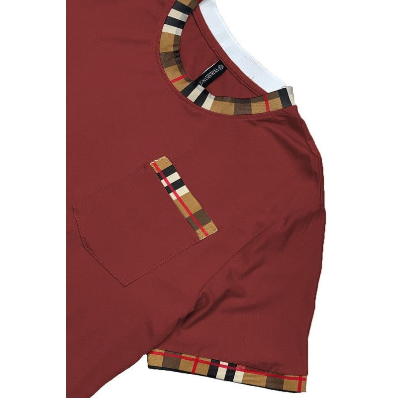 Checkered Short Sleeve Tee with Contrast Trim