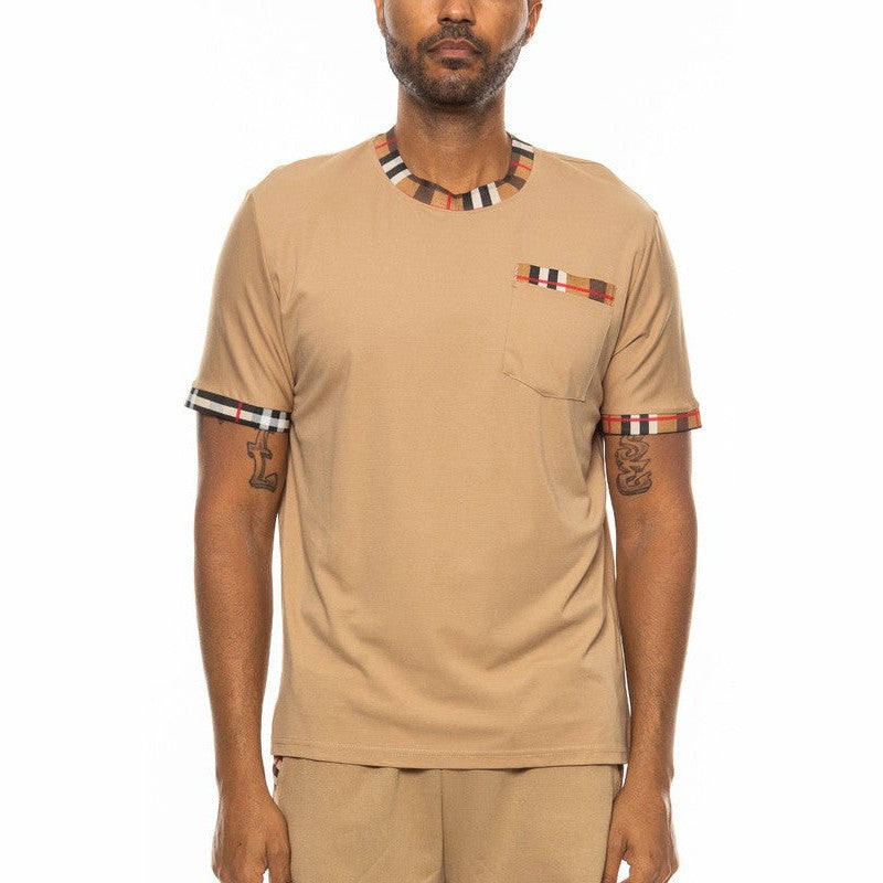 Checkered Short Sleeve Tee with Contrast Trim