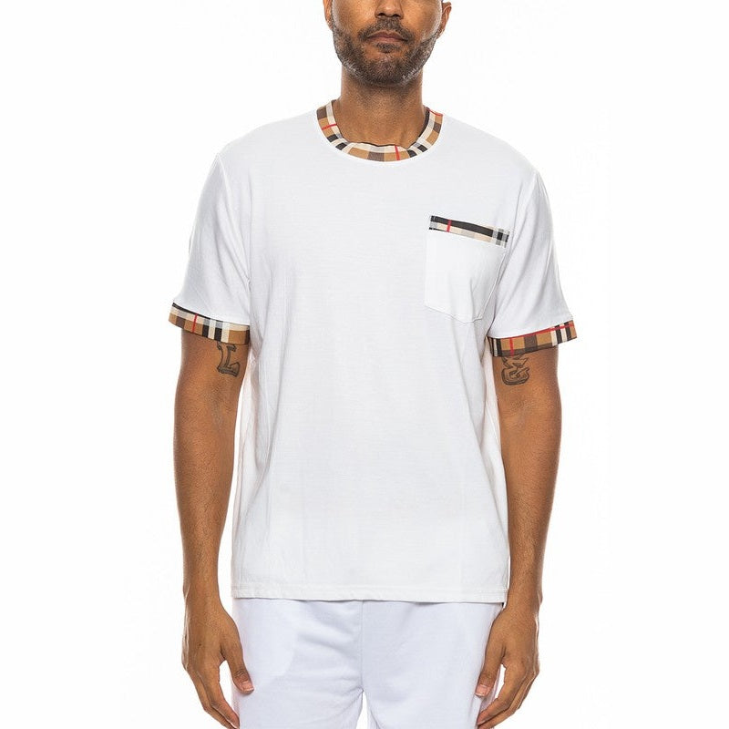 Checkered Short Sleeve Tee with Contrast Trim