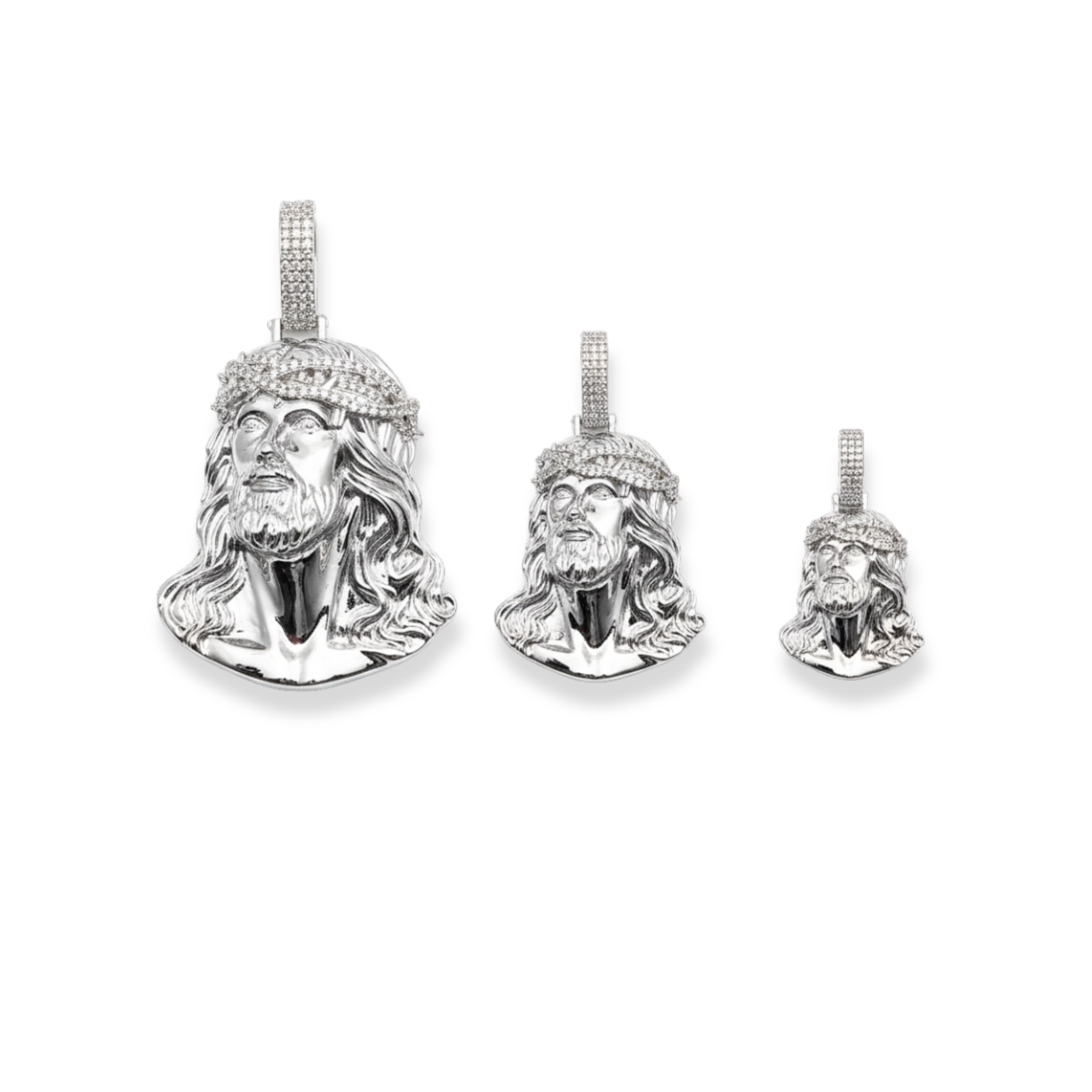 Moissanite Jesus Head Piece Pendant - Solid 925 Sterling Silver