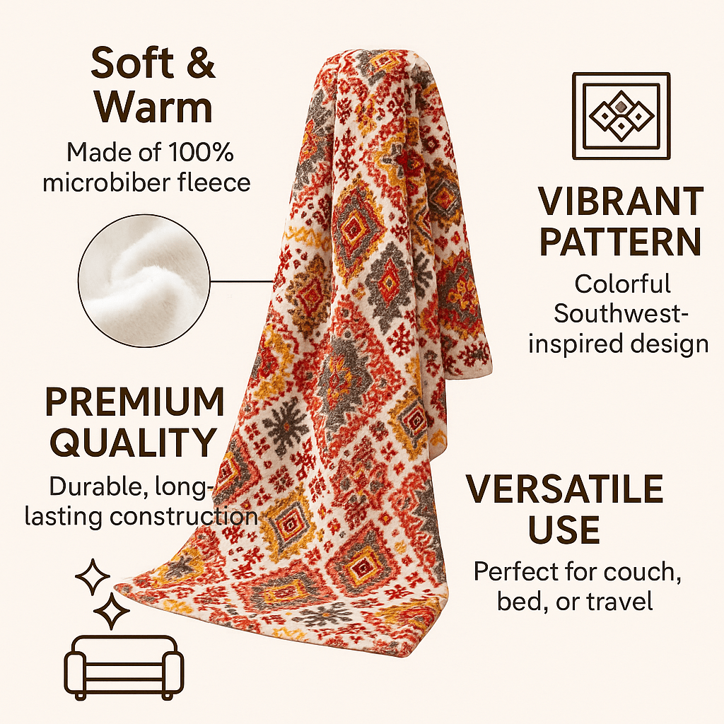 DaDa Bedding Southwestern Havana Geometric Soft Plush Fleece Flannel Throw Blanket (XY1012)